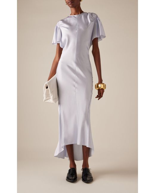 Victoria Beckham White Flutter Sleeve Satin Midi Dress