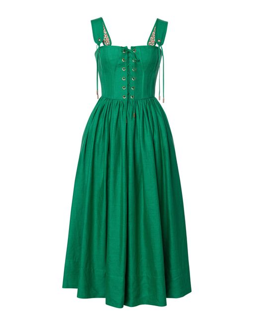 Lena Hoschek Green Giuseppina Linen Corset Midi Dress
