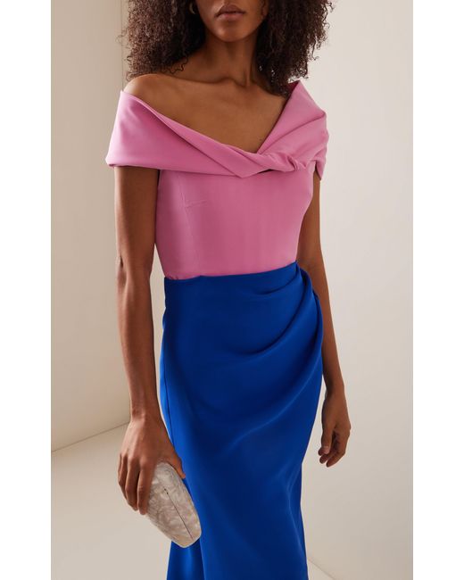 Rosie Assoulin Blue Exclusive Twisted Off-the-shoulder Silk Maxi Dress