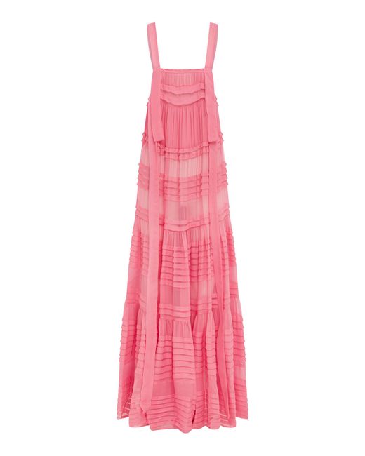 Lee Mathews Pink Kitty Ruffled Silk-chiffon Maxi Dress