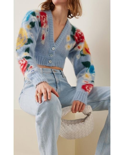 Miu Miu Floral Mohair-blend Cropped Sweater in Blue | Lyst Miu Miu Floral Mohair-blend Cropped Sweater in Blue | Lyst