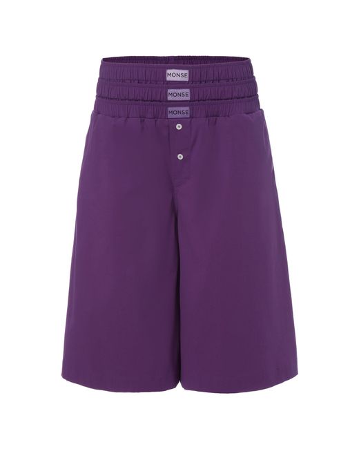 Monse Purple Triple Waistband Stretch-Cotton Midi Shorts