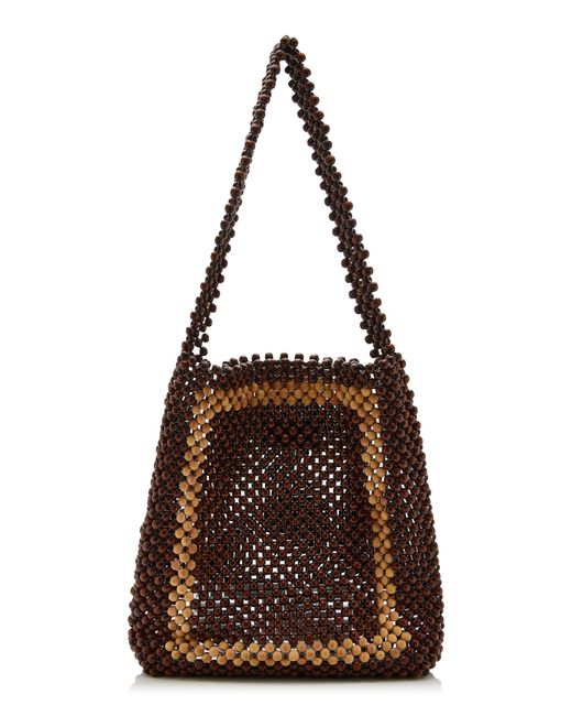 St. Agni Brown Taxi Beaded Wooden Tote Bag