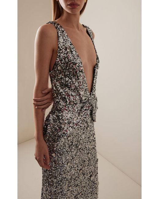 brandon maxwell sequin dress Brandon Maxwell Sequin Long Sleeve Shirtdress Gown In Silver - 40% Off