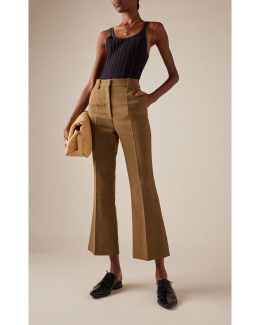 Victoria Beckham Natural Cropped Cotton Flare Pants