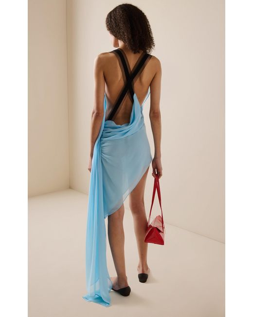 princess polly baby blue dress Christopher Esber Asymmetric Silk-Chiffon Mini Dress in Blue