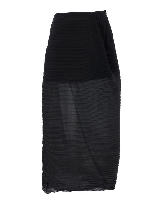 The Row Black Yuki Asymmetric Plissé Georgette Midi Skirt