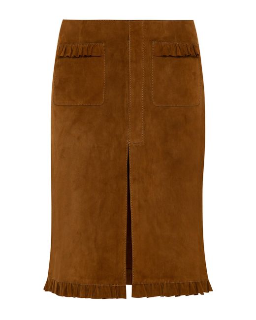 Siedres Brown Maki Frill-detailed Suede Midi Skirt