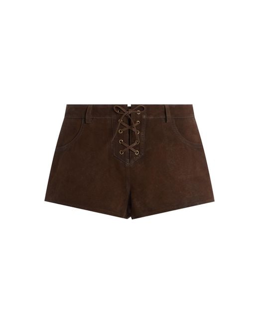 Isabel Marant Brown Vanel Lace-Up Suede Shorts