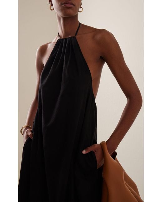 Leset Black Yoko Cotton Maxi Halter Dress