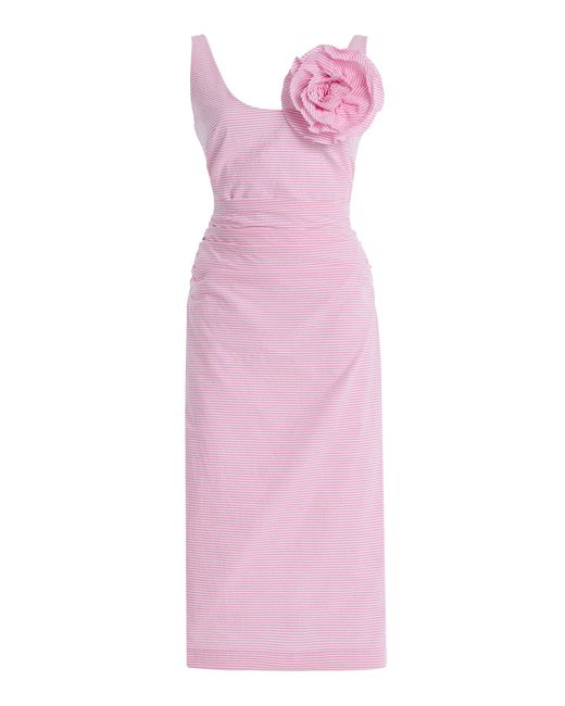 BERNADETTE Pink Gisele Brooch-Detailed Striped-Seersucker Midi Dress
