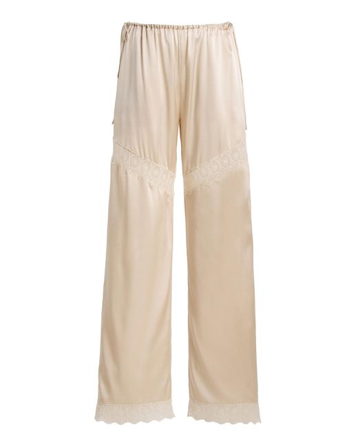 THE GARMENT Natural Cata Lace-Trimmed Silk Wide-Leg Pants