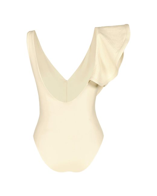 Johanna Ortiz White Santa Clara Ruffled Asymmetric One-piece Swimsuit
