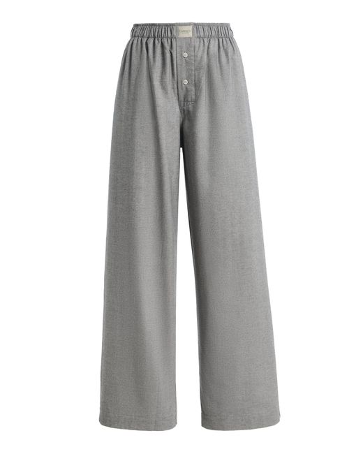 Comme Si Gray Striped Cotton Flannel Wide-Leg Pants
