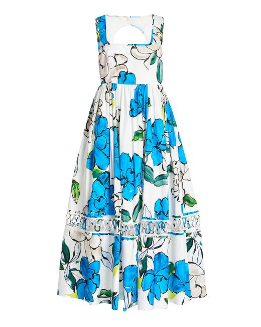 Aje. Blue Botanical Print Pleated Dress