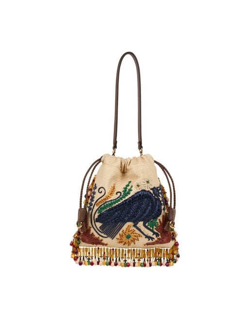 Etro White Small Kalispera Raffia Bag