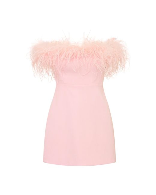 LoveShackFancy Pink Elessa Off-Shoulder Feather Crepe Mini Dress