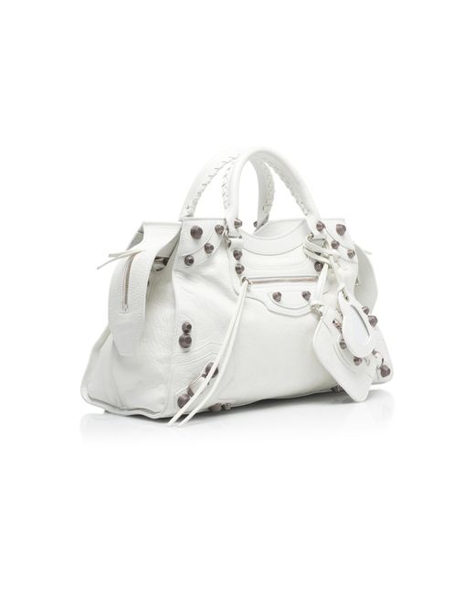 Balenciaga White Neo Cagole City Leather Top Handle Bag