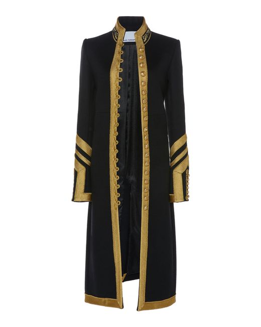 Paco Rabanne Black Collarless Military Style Gold Embroidered Coat