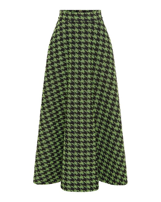 LEO LIN Green Rosalyn Houndstooth Tweed Maxi Skirt