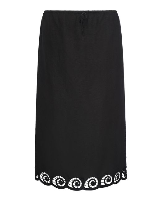 Onia Black Scalloped Linen Midi Skirt