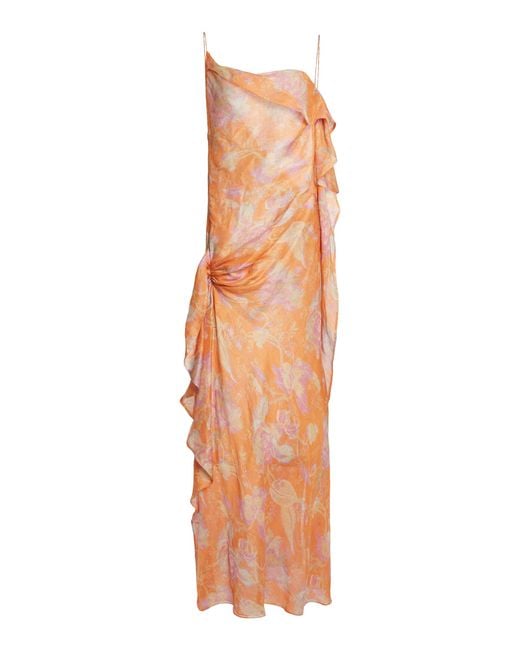 Christopher Esber Orange Cusco Draped Cami Linen-Silk Maxi Dress