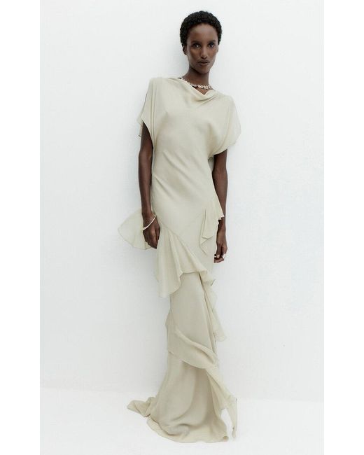 De La Vali White Cassara Ruffled Maxi Dress