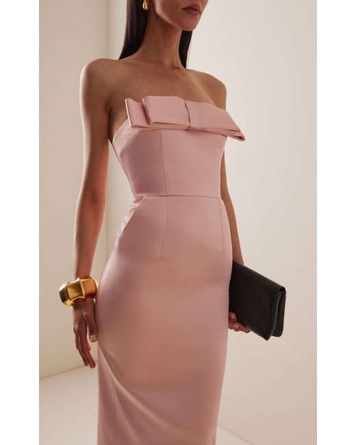 The New Arrivals Ilkyaz Ozel Pink Sisu Bow-Detailed Satin Maxi Dress