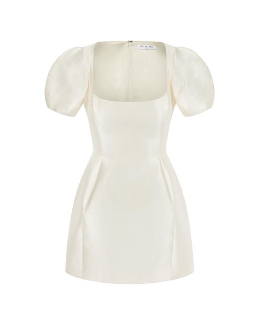 De La Vali White Cannoli Puff-sleeve Mini Dress