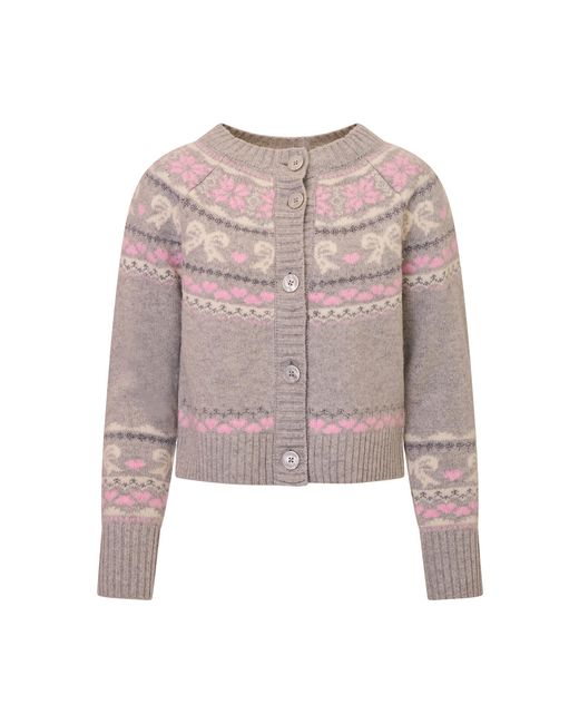 LoveShackFancy Pink Shantae Fair Isle Wool-Blend Knit Cardigan