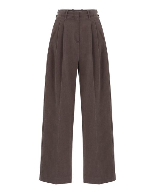 Source Unknown Brown Cassandre Herringbone Cotton Trousers