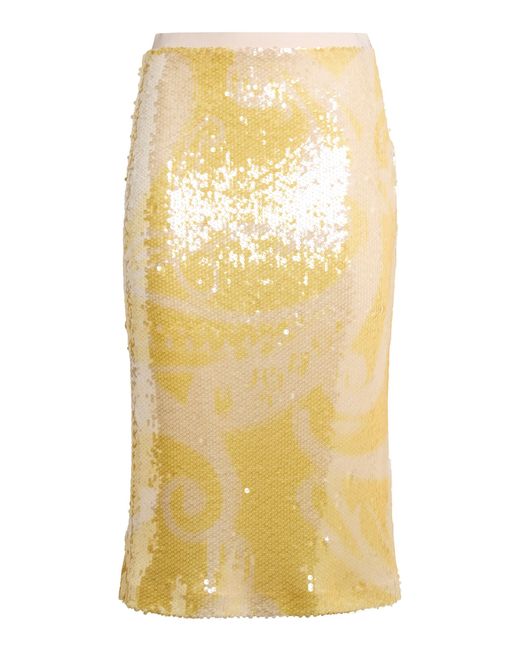 Etro Yellow Sequined Knee-Length Skirt