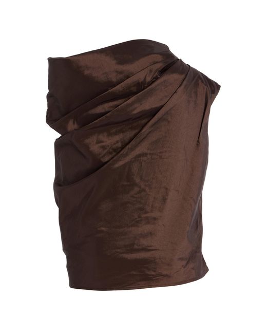 Jonathan Simkhai Brown Vivia Draped Satin Top