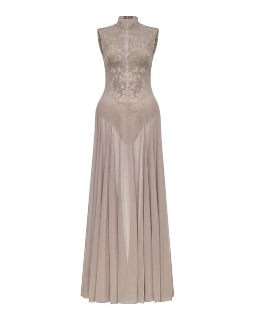 Montsand Natural Sleeveless Jacquard Maxi Dress