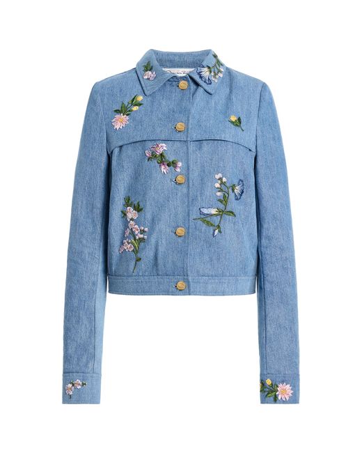Oscar de la Renta Blue Embroidered Denim Jacket