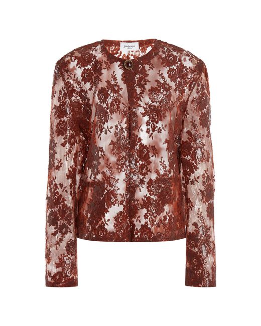 Saint Laurent Brown Silicone-Coated Lace Jacket
