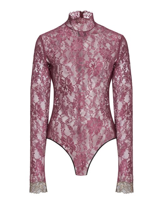 Valentino Garavani Red Jersey Lace Bodysuit
