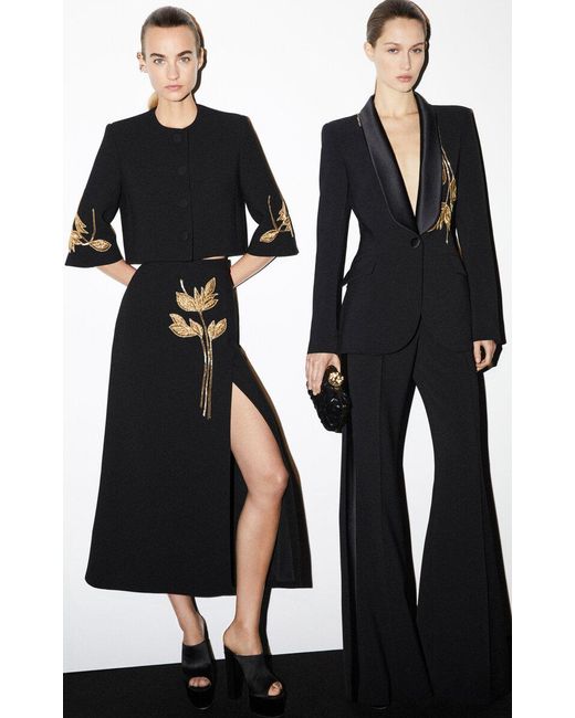 Elie Saab Black Embroidered Cady And Satin Single-breasted Blazer