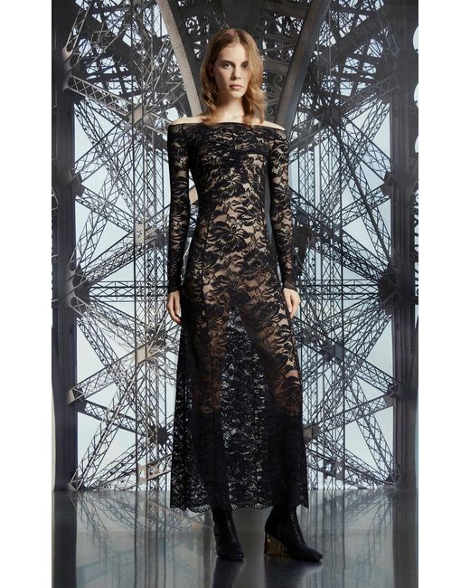 Rabanne Black Off-the-shoulder Lace Midi Dress