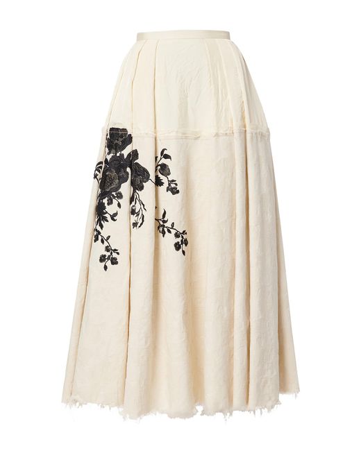 Erdem Natural Embroidered Raw Edge Cotton Jacquared Midi Skirt
