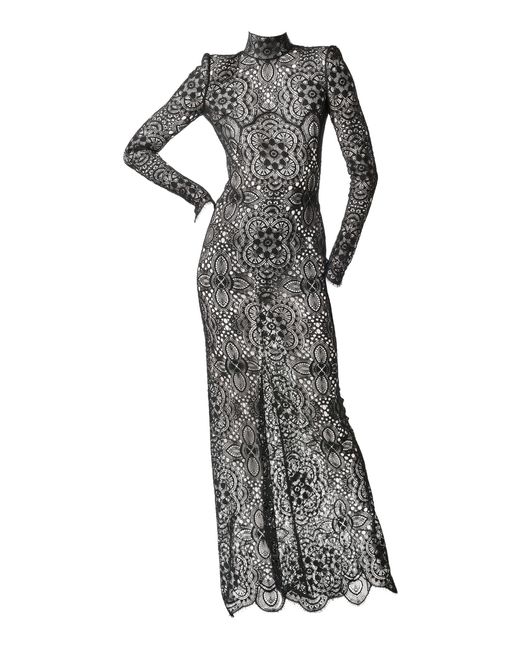 Juozas Statkevicius Gray Guipure Lace Trumpet Maxi Dress
