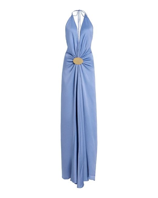 Silvia Tcherassi Blue Exclusive Aiko Gathered Satin Maxi Dress