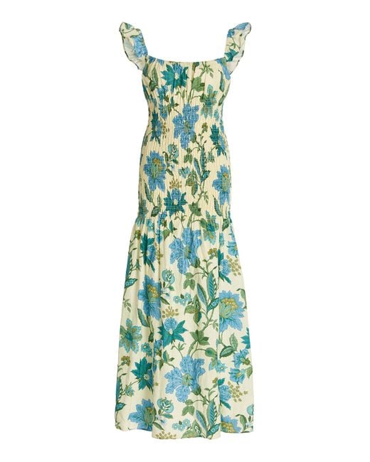Sir. The Label Alexandre Smocked Floral Linen Midi Dress | Lyst
