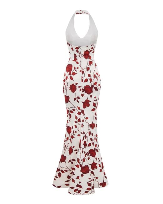 Rasario White Floral-printed Satin Maxi Dress