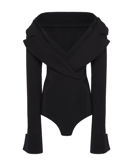 A.W.A.K.E. MODE Black Tailored Off-the-shoulder Crepe Bodysuit