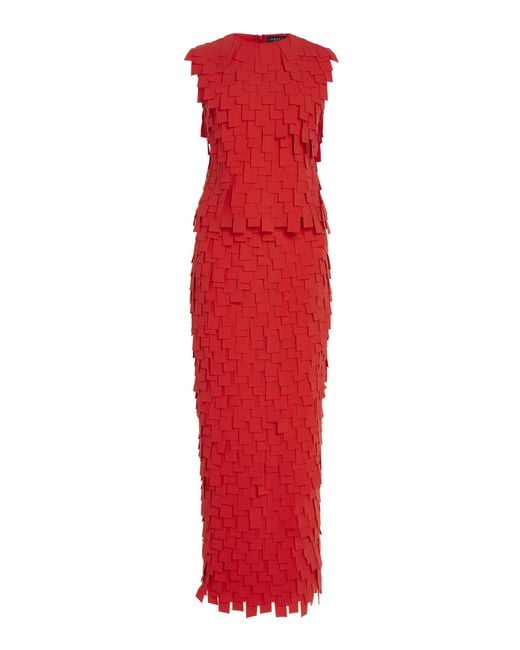 A.W.A.K.E. MODE Red Ribbon-fringed Crepe Maxi Dress