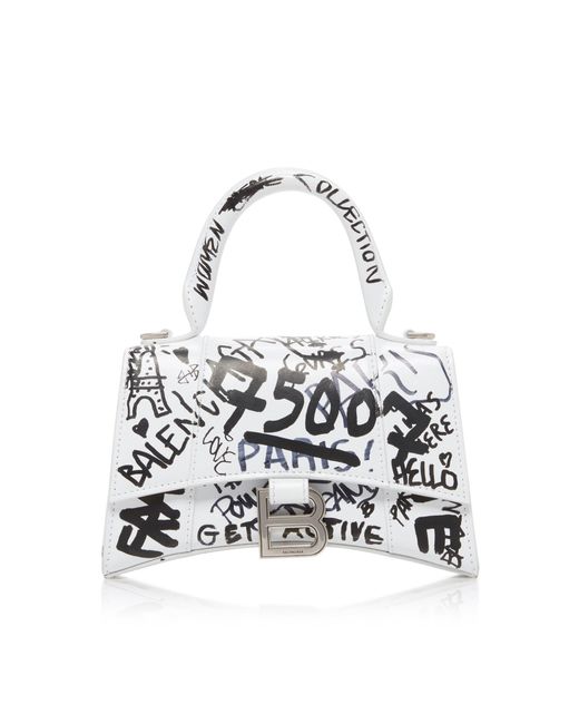 Balenciaga White Hourglass Xs Graffiti-print Leather Bag