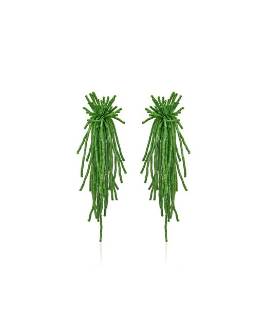 Oscar de la Renta Green Firework Tassel Clip-On Earrings