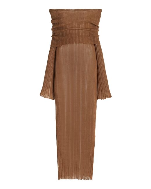 AYA MUSE Brown Atra Linen-blend Knit Maxi Dress