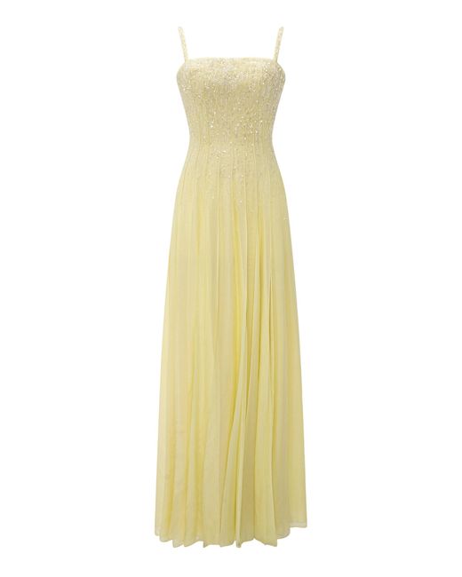 Marmar Halim Yellow Embroidered Silk Chiffon A-Line Maxi Dress